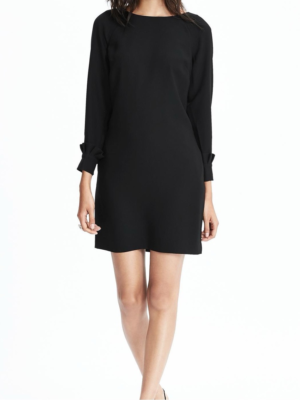 Banana Republic Black Long-Sleeve Shift Dress with Ruffle Cuffs